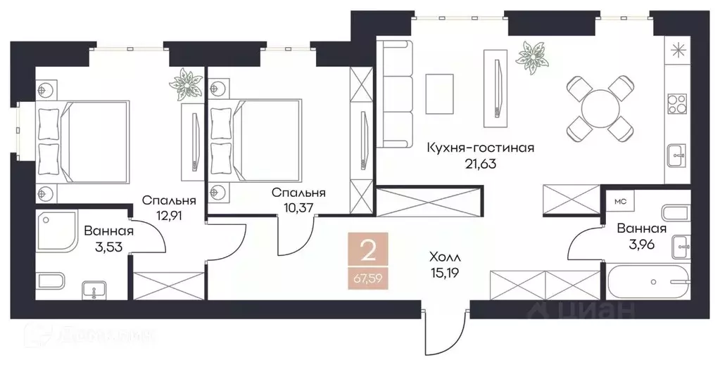2-к кв. Рязанская область, Рязанский район, Полянское с/пос, с. Поляны ... - Фото 0