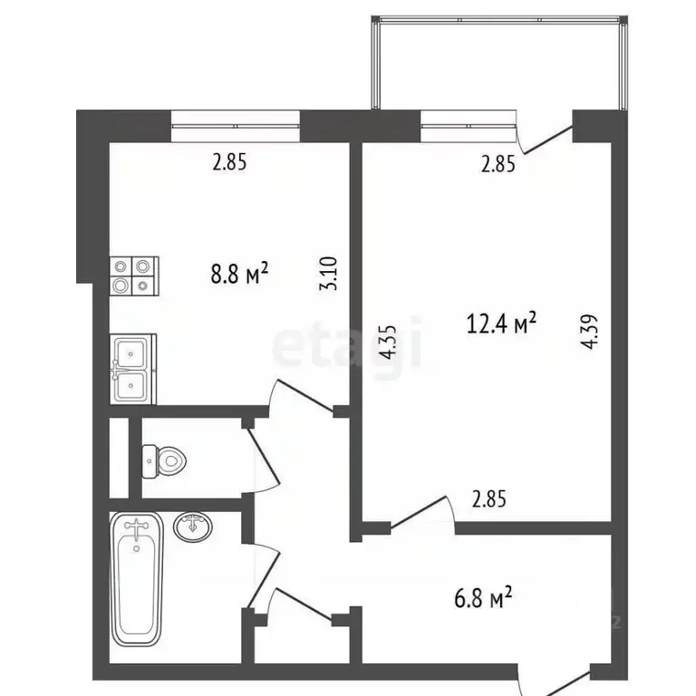 1-к кв. Челябинская область, Челябинск ул. 40-летия Победы, 39 (32.1 ... - Фото 2