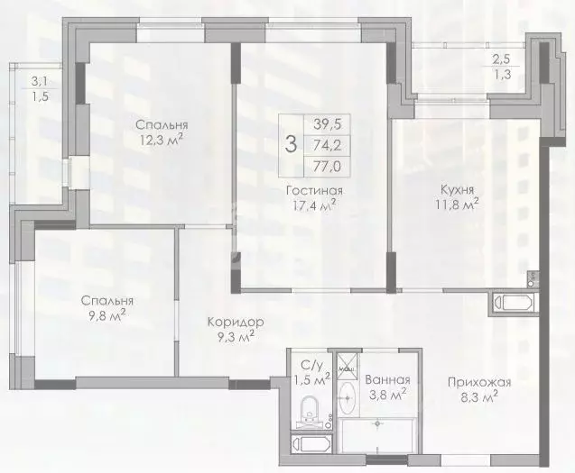 3-к кв. Липецкая область, Липецк Московская ул., 153 (77.0 м) - Фото 1