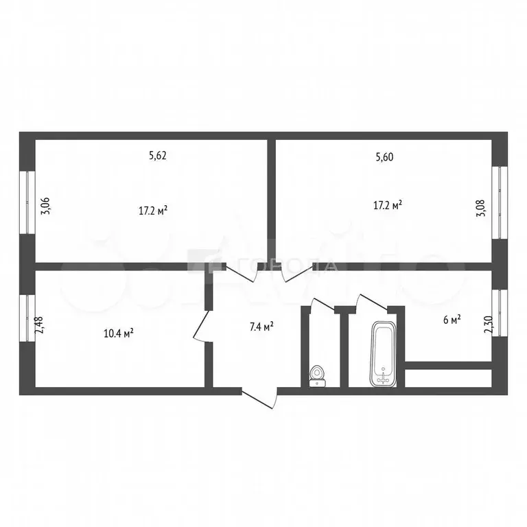 3-к. квартира, 61,4 м, 1/1 эт. - Фото 1