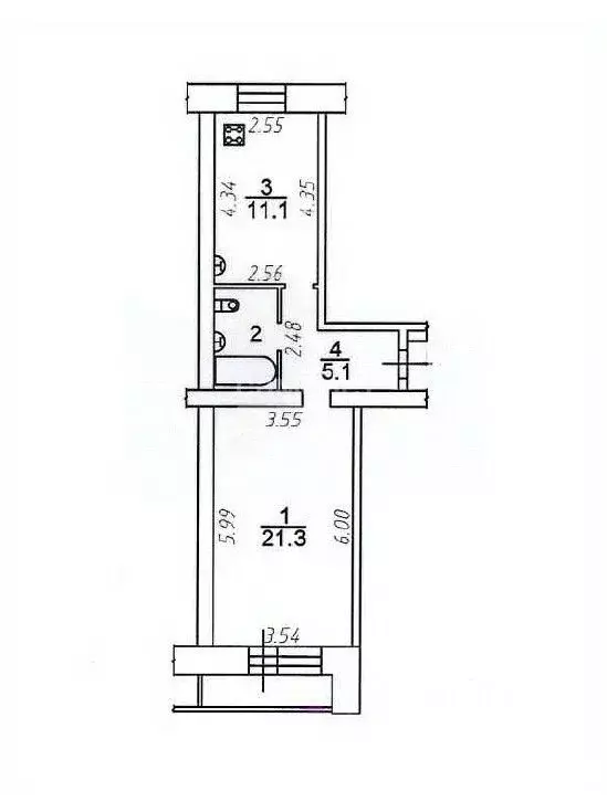 1-к кв. Вологодская область, Вологда ул. Маршала Конева, 26а (41.4 м) - Фото 2