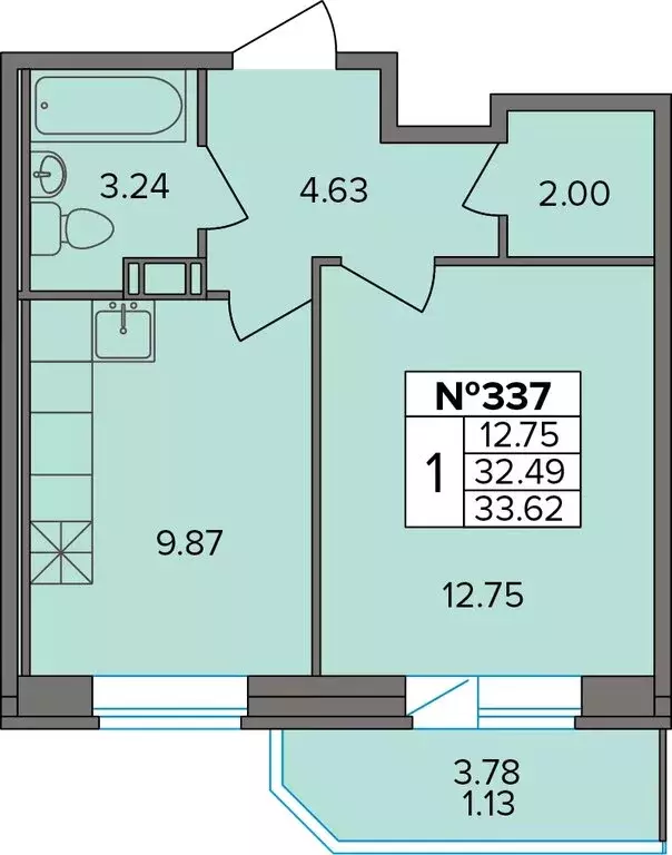 1-комнатная квартира: Новое Девяткино, Лесная улица, 19 (33.62 м) - Фото 1