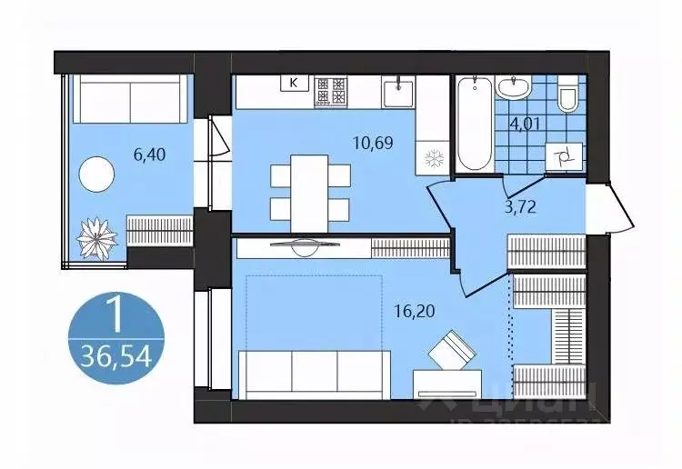 1-к кв. Ярославская область, Ярославль Клубная ул., 13 (36.54 м) - Фото 1