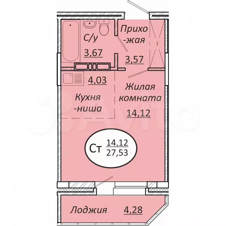 Квартира-студия, 27,5 м, 5/25 эт. - Фото 0