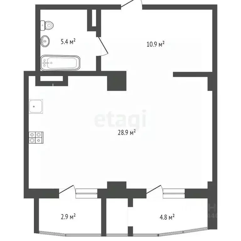 Студия Тюменская область, Тюмень Орловская ул., 58 (45.0 м) - Фото 2