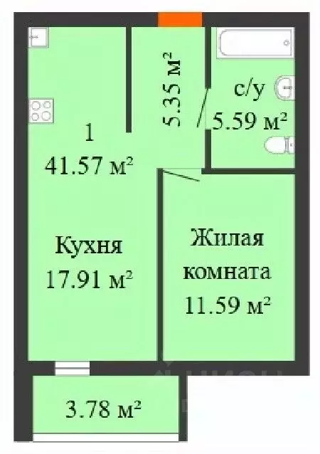 1-к кв. Самарская область, Новокуйбышевск 69-й кв-л,  (41.57 м) - Фото 0