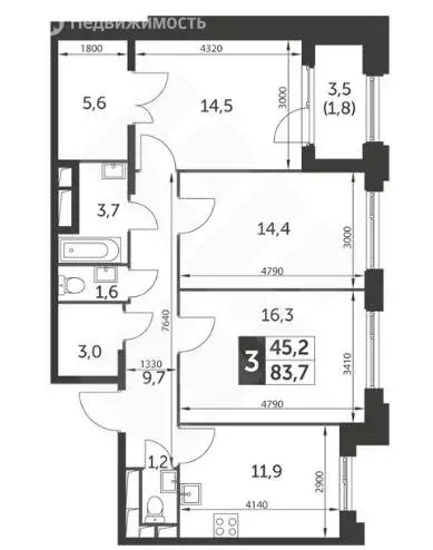 3-комнатная квартира: Москва, улица Зорге, 9к2 (84 м) - Фото 1