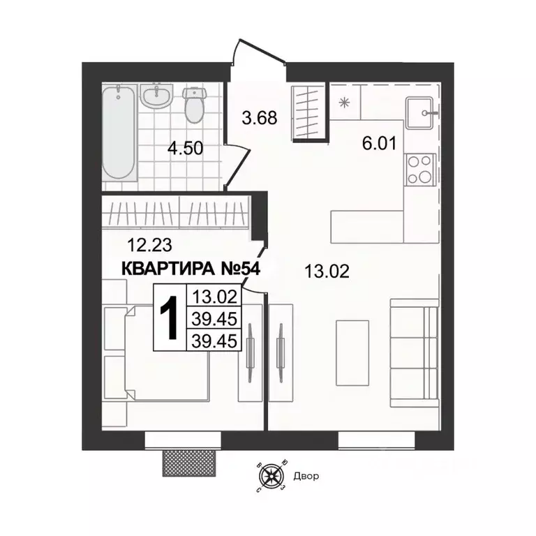 1-к кв. Владимирская область, Муром ул. 1-я Новослободская (39.45 м) - Фото 0