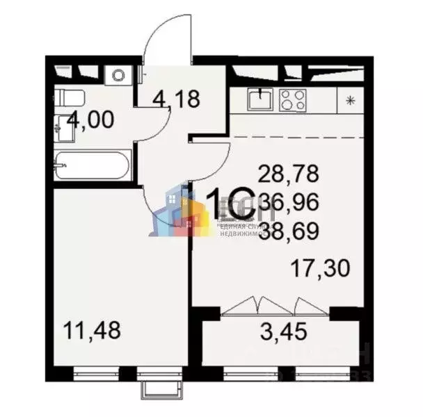1-к кв. Тульская область, Тула ул. Федора Смирнова, 2к1 (38.69 м) - Фото 1