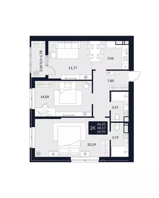 2-к кв. Адыгея, Майкоп Лесная ул. (69.95 м) - Фото 1