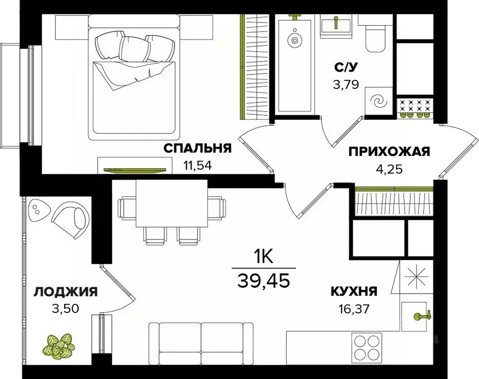 1-к кв. Тульская область, Тула  (39.45 м) - Фото 0