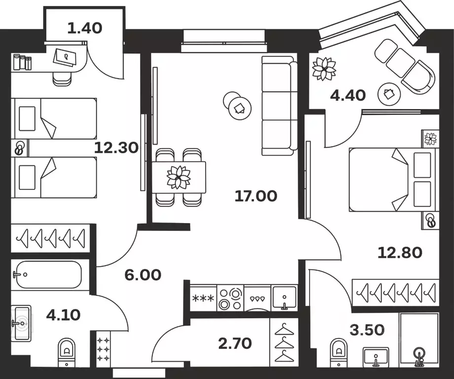 2-к кв. Тульская область, Тула ул. Михеева, 9А (64.2 м) - Фото 1