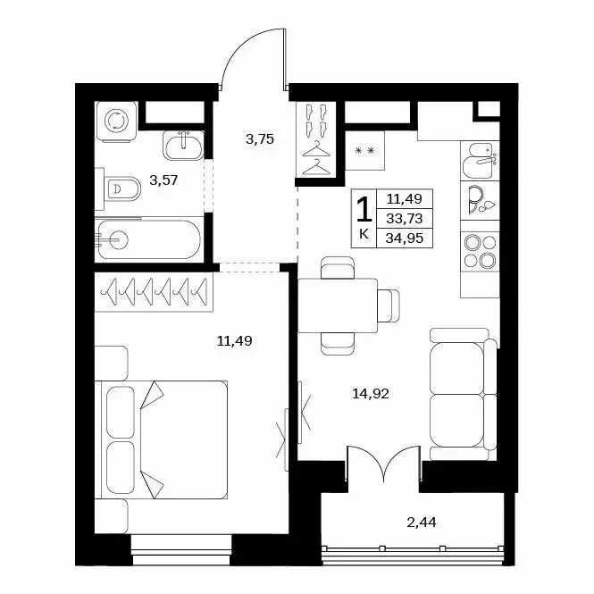 1-комнатная квартира: Нижний Новгород, микрорайон Ленгородок, ЖК Мёд ... - Фото 0
