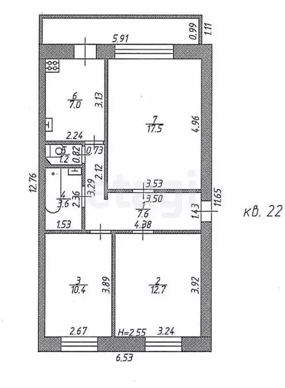 3-комнатная квартира: Михайловск, улица Пушкина, 55/10 (60 м) - Фото 0