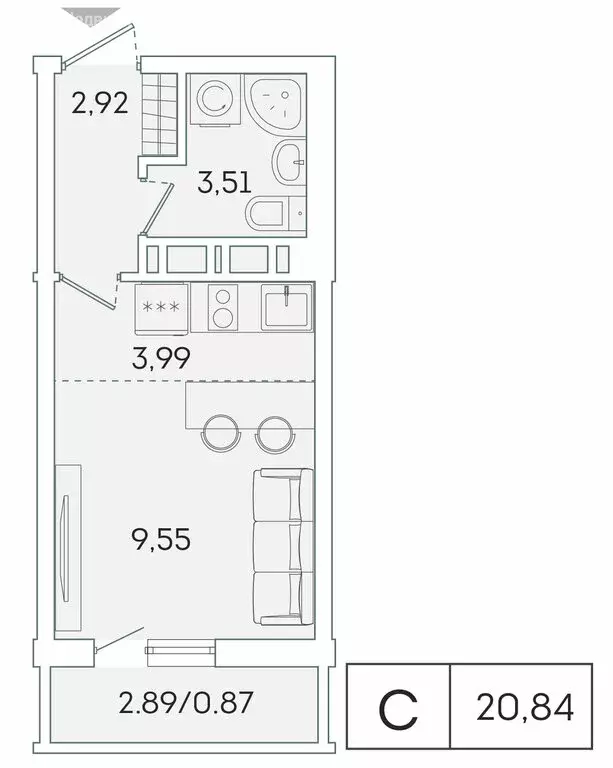 Квартира-студия: Мурино, Графская улица, 6к1 (19.9 м) - Фото 0