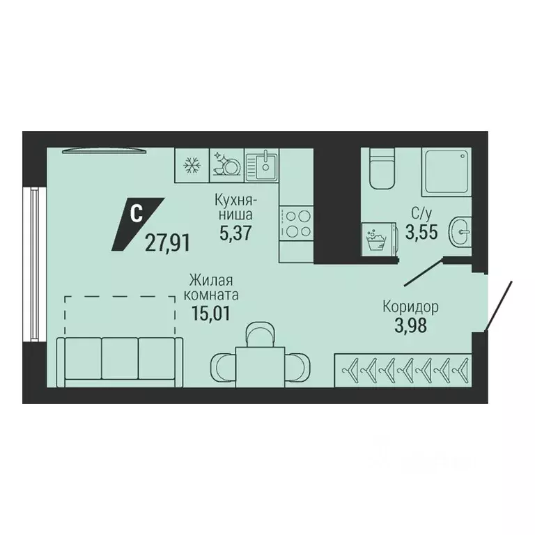 1-к кв. Свердловская область, Екатеринбург пер. Ученический, 4 (28.44 ... - Фото 1