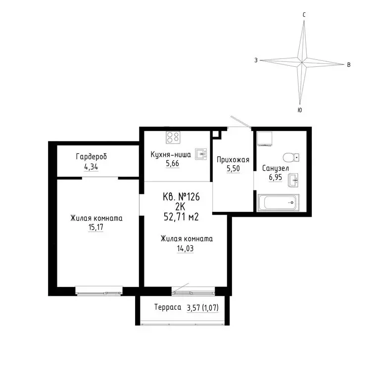 2-комнатная квартира: Новый, ЖК ДНС Сити (52.71 м) - Фото 0