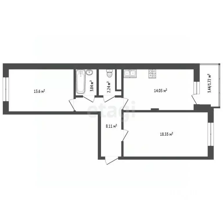 2-к кв. Чувашия, Чебоксары просп. Геннадия Айги, 20 (59.6 м) - Фото 2