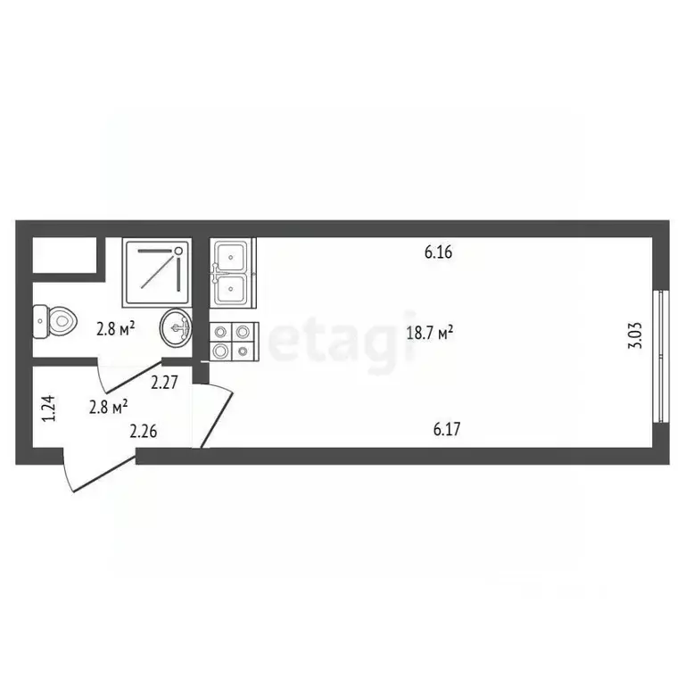 Студия Санкт-Петербург просп. Крузенштерна, 4 (24.0 м) - Фото 2