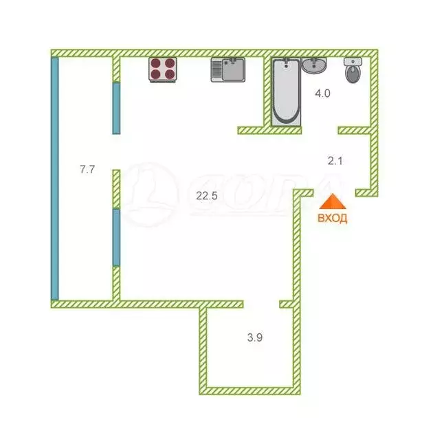 Квартира-студия: Тюмень, улица Самарцева, 177 (37 м) - Фото 1