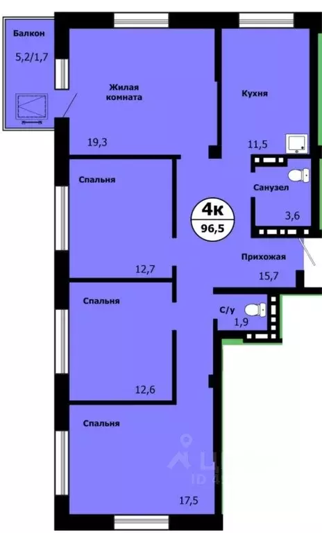 4-к кв. Красноярский край, Красноярск ул. Лесников, 49 (94.5 м) - Фото 0