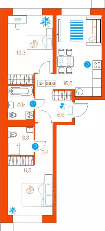 2-к кв. Тюменская область, Тюмень ул. Ветеранов Труда, 36/1 (58.6 м) - Фото 0