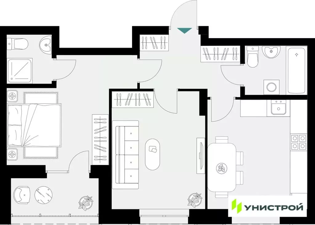 2-к кв. Татарстан, Казань 38-й кв-л,  (55.05 м) - Фото 1