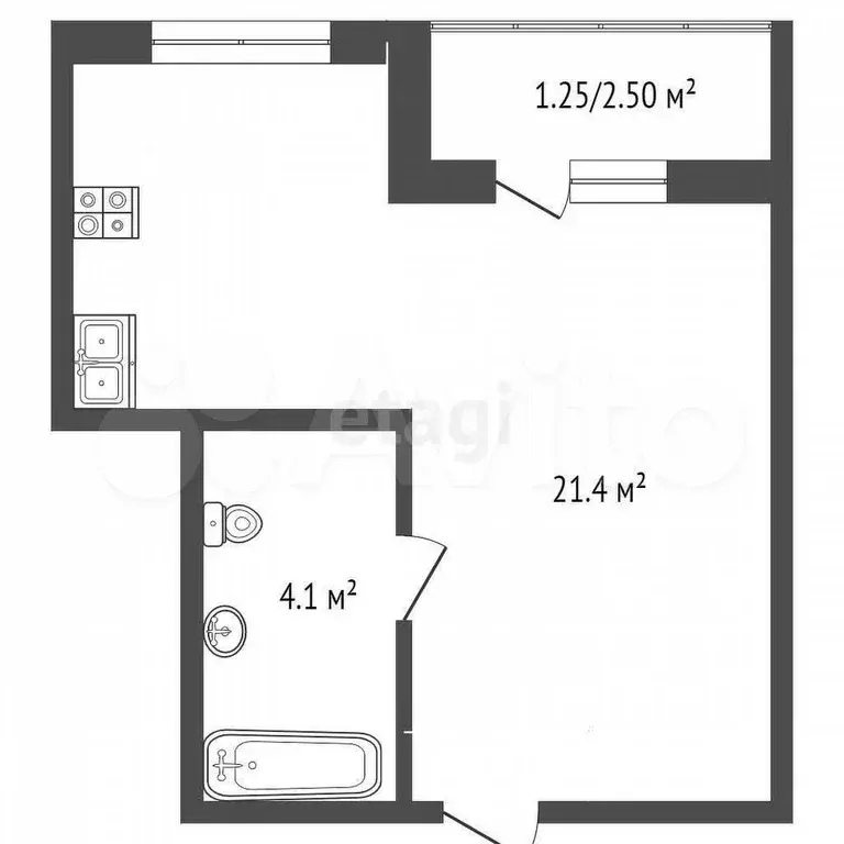 Квартира-студия, 25,4 м, 4/9 эт. - Фото 1