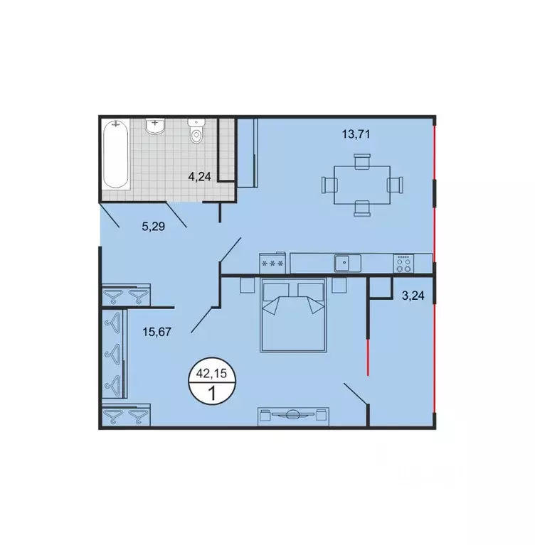 1-к кв. Ставропольский край, Ставрополь № 15 мкр,  (42.15 м) - Фото 1