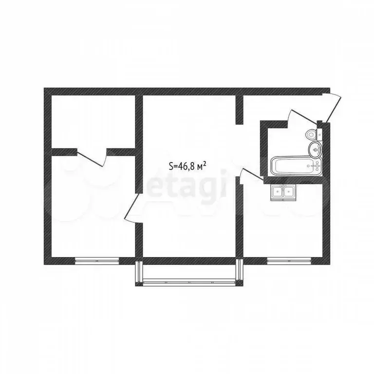2-к. квартира, 46,8 м, 4/5 эт. - Фото 0