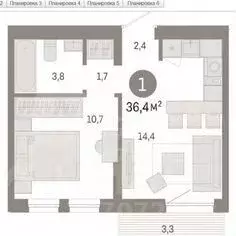 1-к кв. Тюменская область, Тюмень ул. Республики, 205к1 (33.3 м) - Фото 1