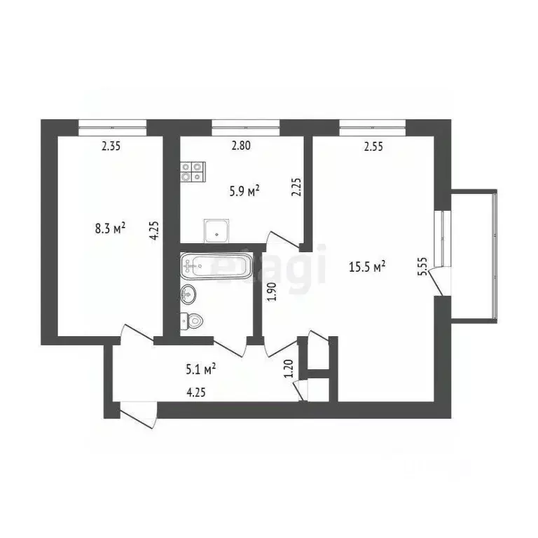 2-к кв. Камчатский край, Петропавловск-Камчатский ул. Крылова, 8 (39.2 ... - Фото 1