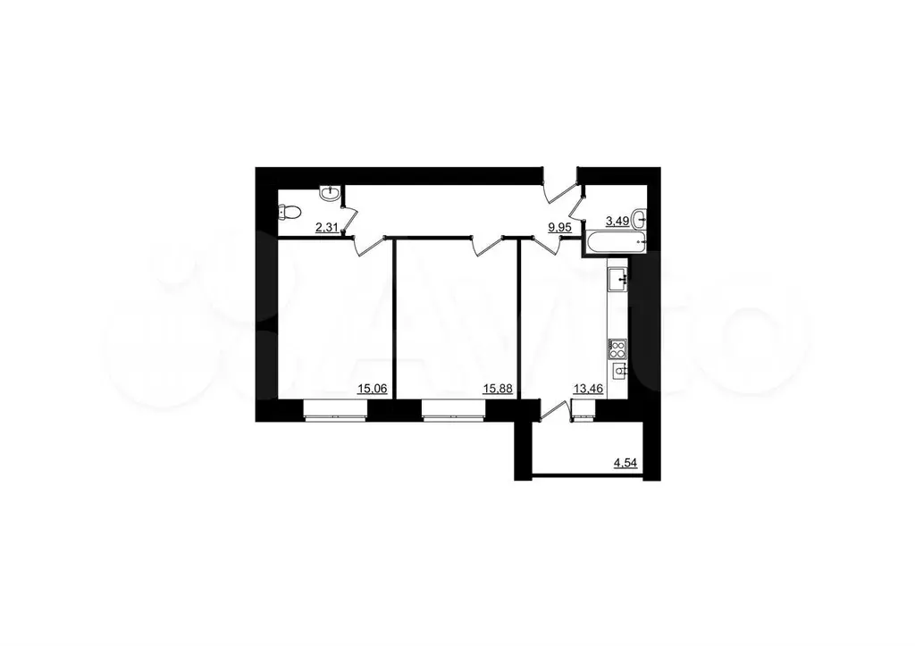 2-к. квартира, 62,4 м, 9/9 эт. - Фото 1