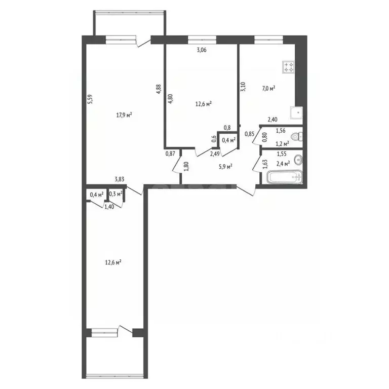 3-к кв. Башкортостан, Уфа ул. Пушкина, 45 (64.0 м) - Фото 2