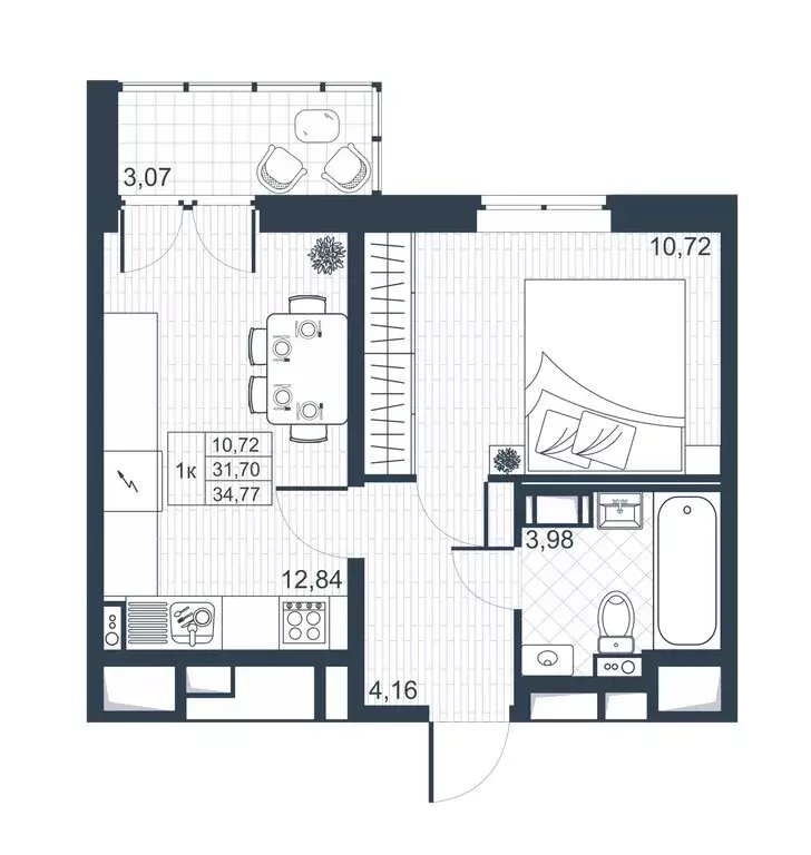 1-комнатная квартира: Коммунар, массив Ижора (33.24 м) - Фото 0