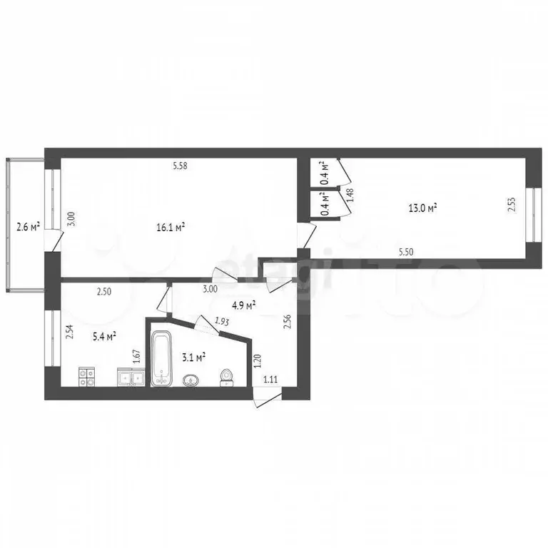 2-к. квартира, 43,7 м, 5/5 эт. - Фото 0