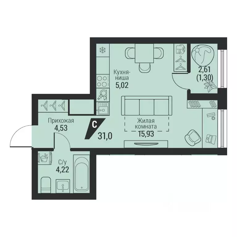 1-к кв. Свердловская область, Екатеринбург просп. Космонавтов, 100 ... - Фото 1