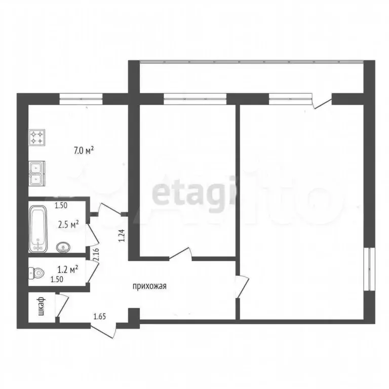 2-к. квартира, 45,5 м, 2/5 эт. - Фото 0