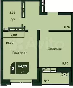 2-к. квартира, 44,3м, 13/17эт. - Фото 0