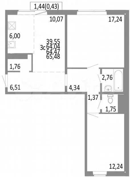 3-к. квартира, 64,5 м, 8/10 эт. - Фото 0