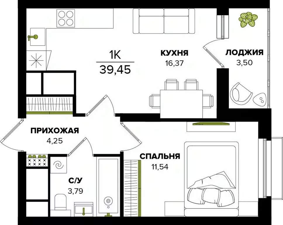 1-к кв. Тульская область, Тула  (39.45 м) - Фото 0
