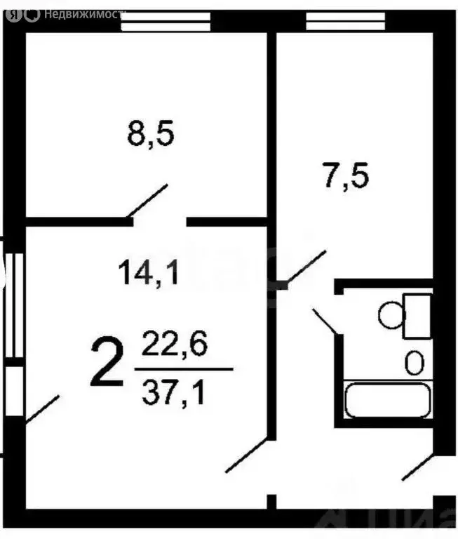 2-комнатная квартира: Москва, Кусковская улица, 21к3 (37 м) - Фото 1