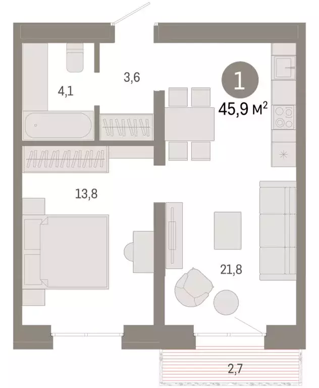 1-комнатная квартира: Екатеринбург, улица Советских Женщин (45.9 м) - Фото 1