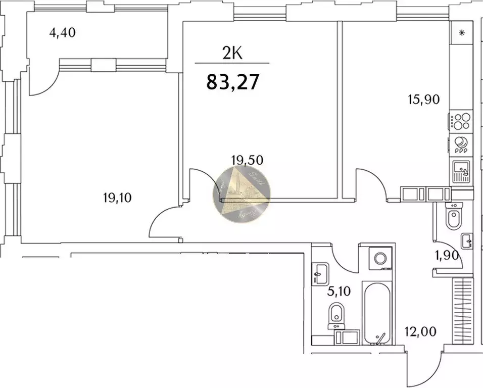 Квартира, 2 комнаты, 83.27 м - Фото 0