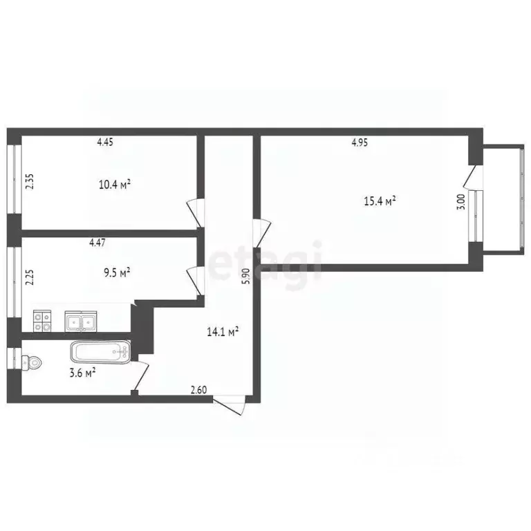 2-к кв. Челябинская область, Челябинск Огневая ул., 20 (52.7 м) - Фото 1