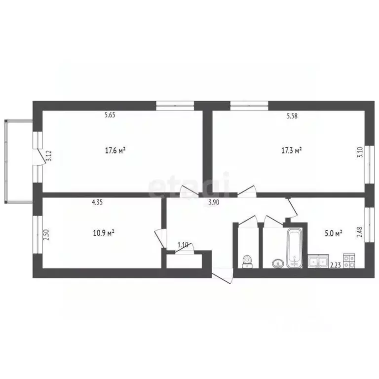 3-к кв. Тюменская область, Тюмень ул. Воровского, 23 (62.1 м) - Фото 1