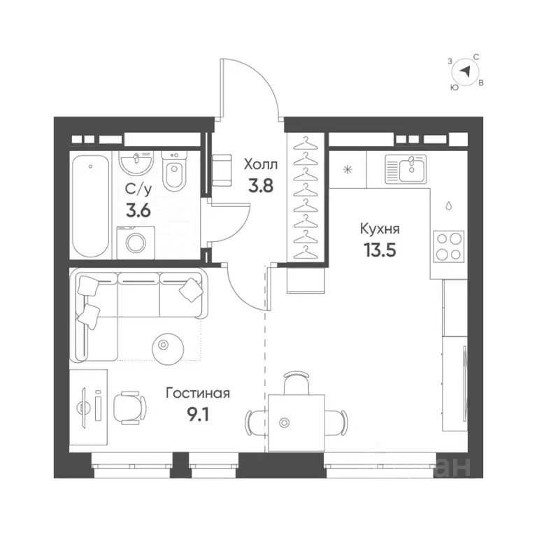 Студия Свердловская область, Екатеринбург Солнечный жилрайон,  (29.9 ... - Фото 1
