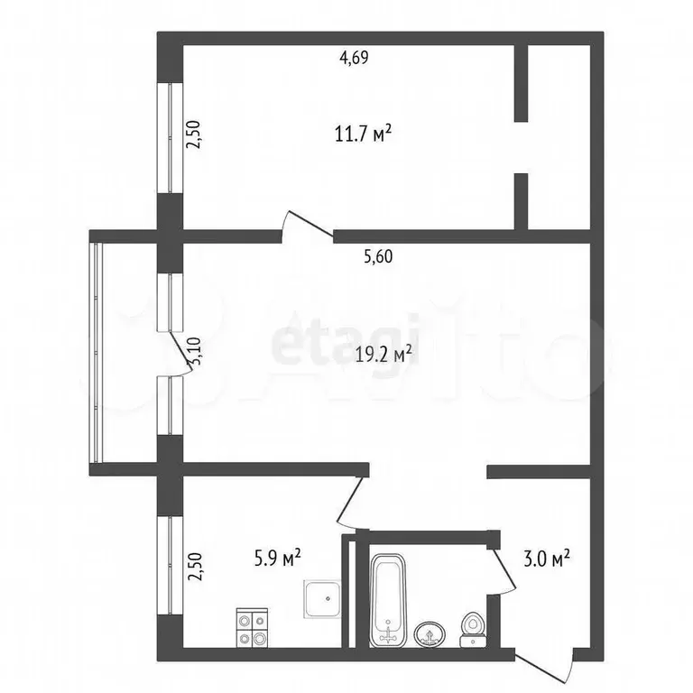 2-к. квартира, 45,1 м, 3/5 эт. - Фото 0