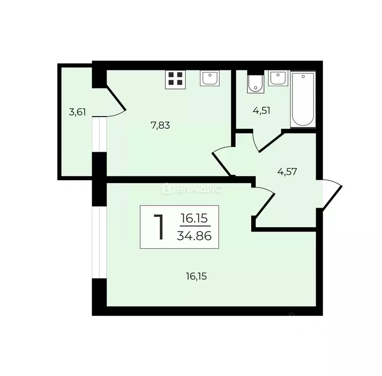 1-к кв. Владимирская область, Владимир Коммунар мкр, Песочная ул., 19Б ... - Фото 2