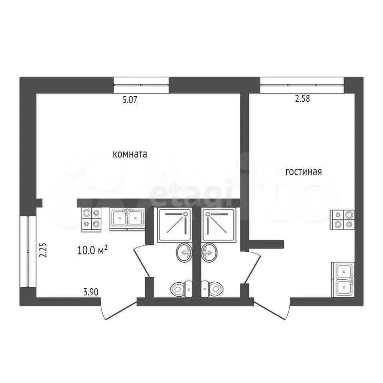 2-к. квартира, 37,6 м, 1/1 эт. - Фото 0